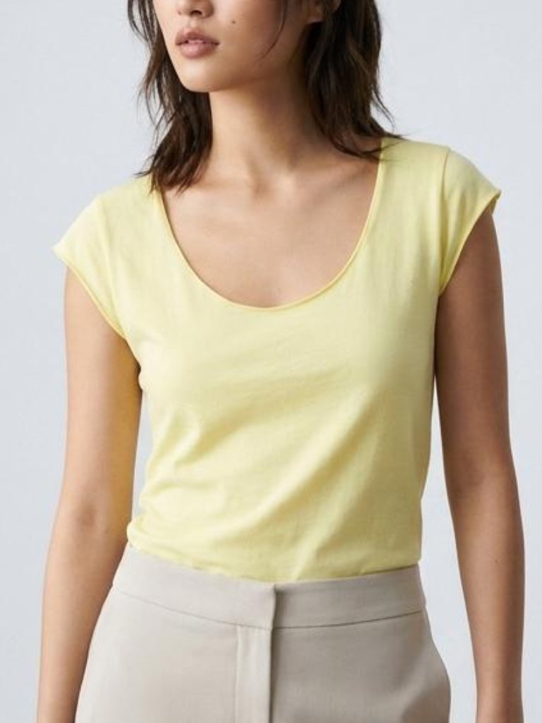 Vintage American Apparel Classic Girl Yellow Cap Sleeve Cotton Tee Xl Usa